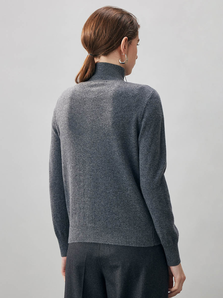 COMOBOCA 100% Cashmere Women's Turtleneck Button Front Knit Cardigan