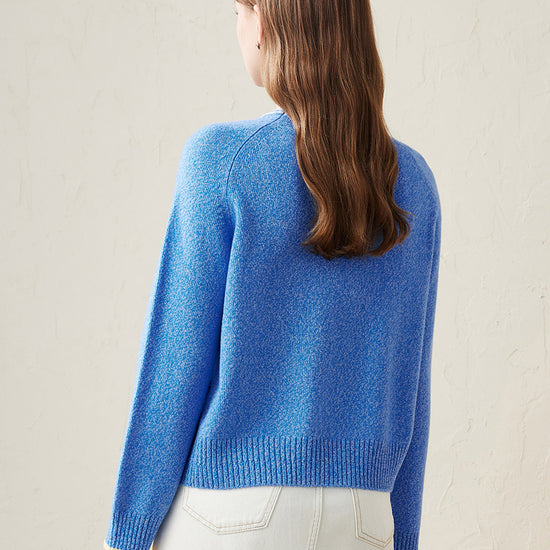 COMOBOCA 100% Wool Women's Contrast Trim Knit Sweater