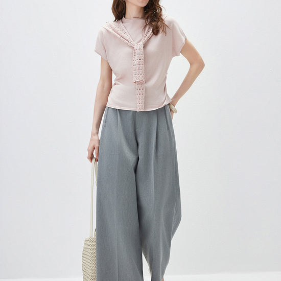 COMOBOCA Women's Side Ruched Mock Neck Knit T-Shirt