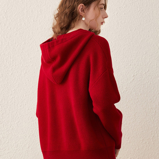 COMOBOCA 100% Wool Women's Sweater Casual Knit Hoodie