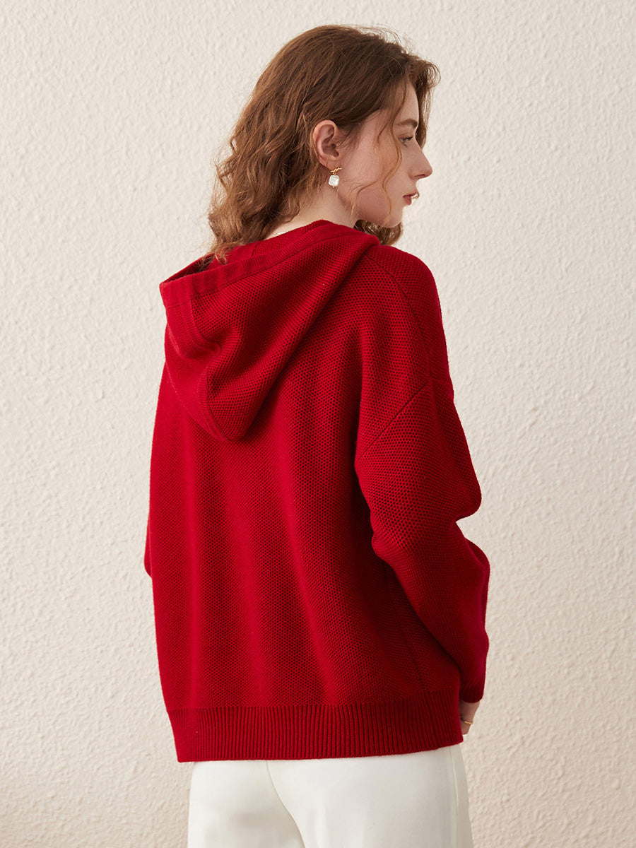 COMOBOCA 100% Wool Women's Sweater Casual Knit Hoodie