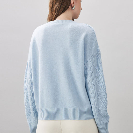 COMOBOCA 100% Wool Women's V-Neck Cable Knit Sweater