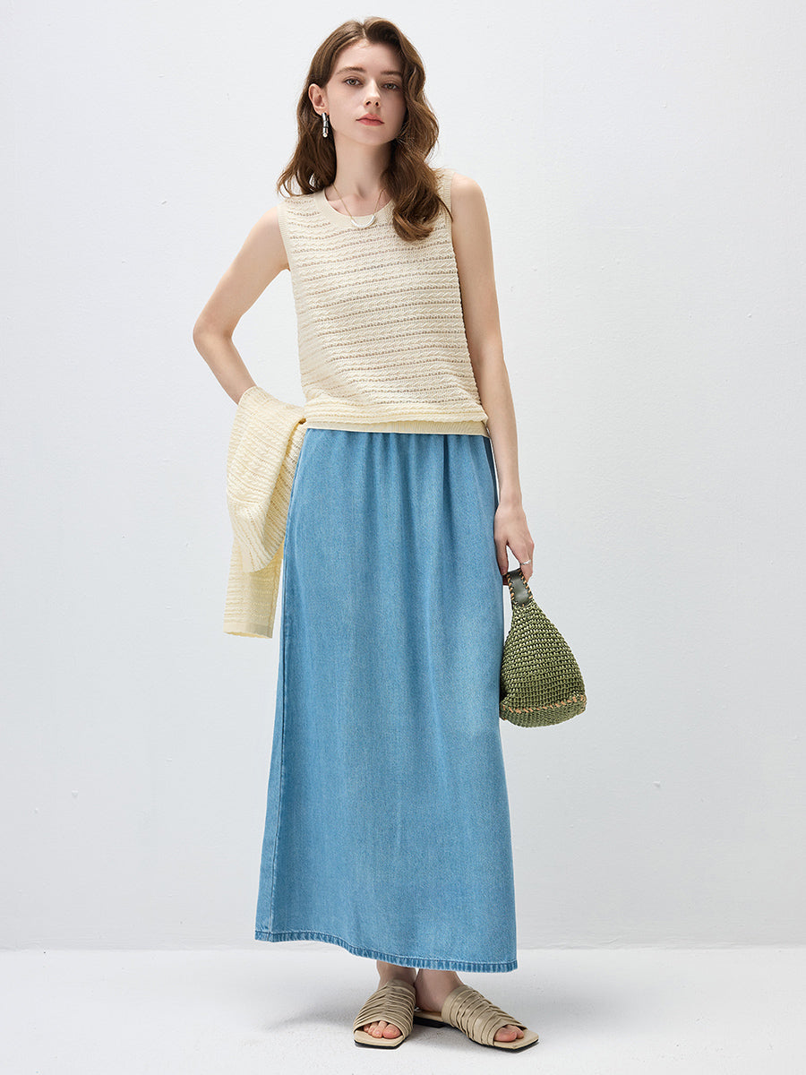 COMOBOCA Women's Textured Openwork Knit Sweater Vest