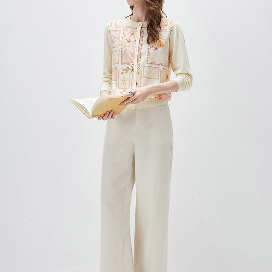 COMOBOCA Women's Printed Panel Knit Cardigan