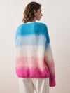 COMOBOCA Women's Mohair Gradient Color Block Fluffy Knit Sweater