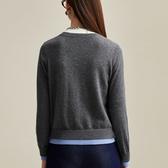 COMOBOCA 100% Cashmere Women's Contrast-Trim Pocket Cardigan