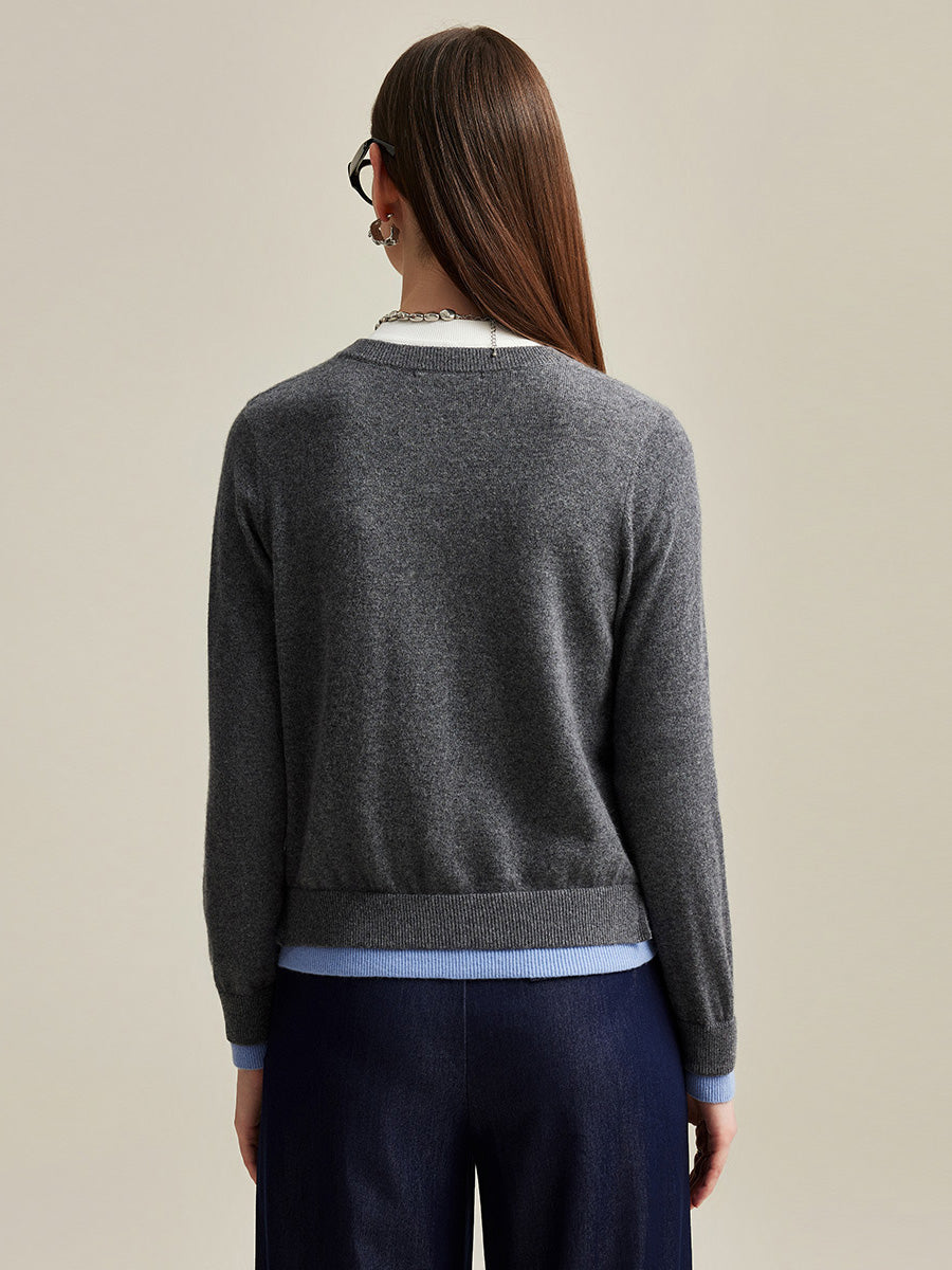 COMOBOCA 100% Cashmere Women's Contrast-Trim Pocket Cardigan