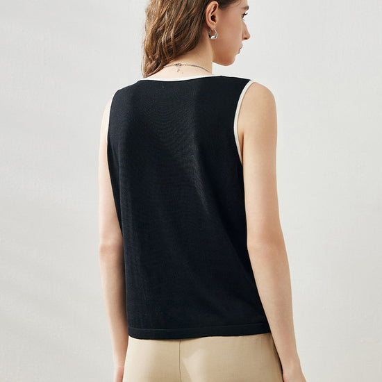 COMOBOCA Women's V-Neck Contrast Trim Tank Top