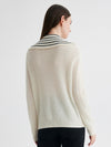 COMOBOCA 100% Cashmere Women's Cable Half Zip Striped Collar Sweater