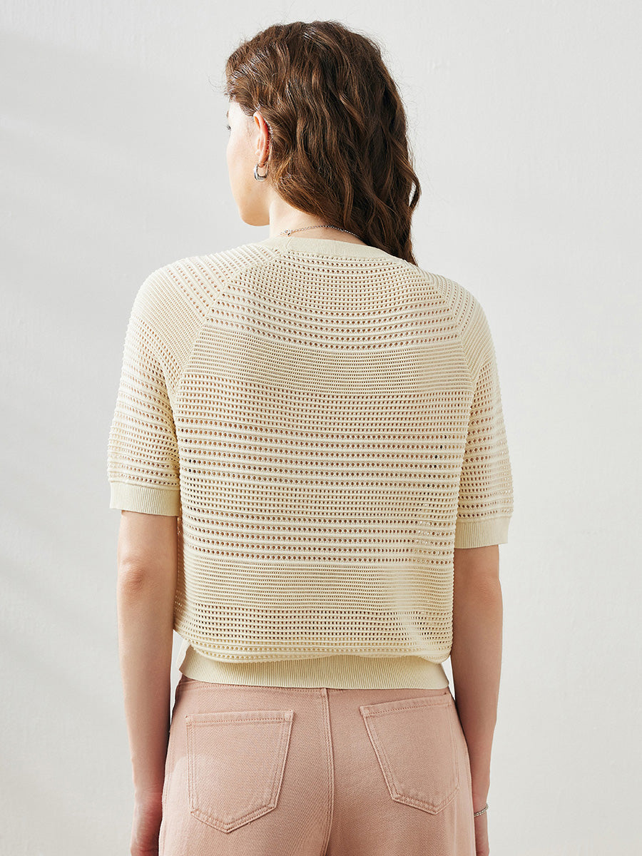 COMOBOCA Women's Ribbed Perforated T-Shirt