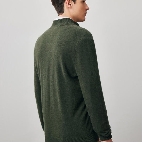 COMOBOCA 100% Cashmere Men's Half Zip Mock Neck Sweater