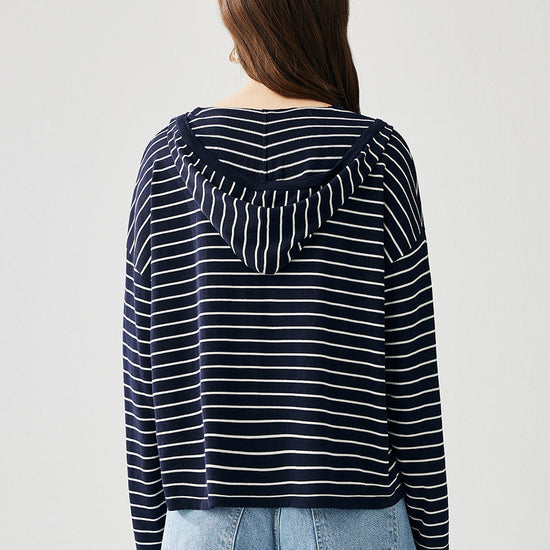 COMOBOCA Women's Striped Button Hooded Cardigan