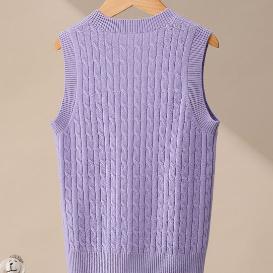 COMOBOCA 100% Wool Kids' Cable Knit Round Neck Sweater Vest