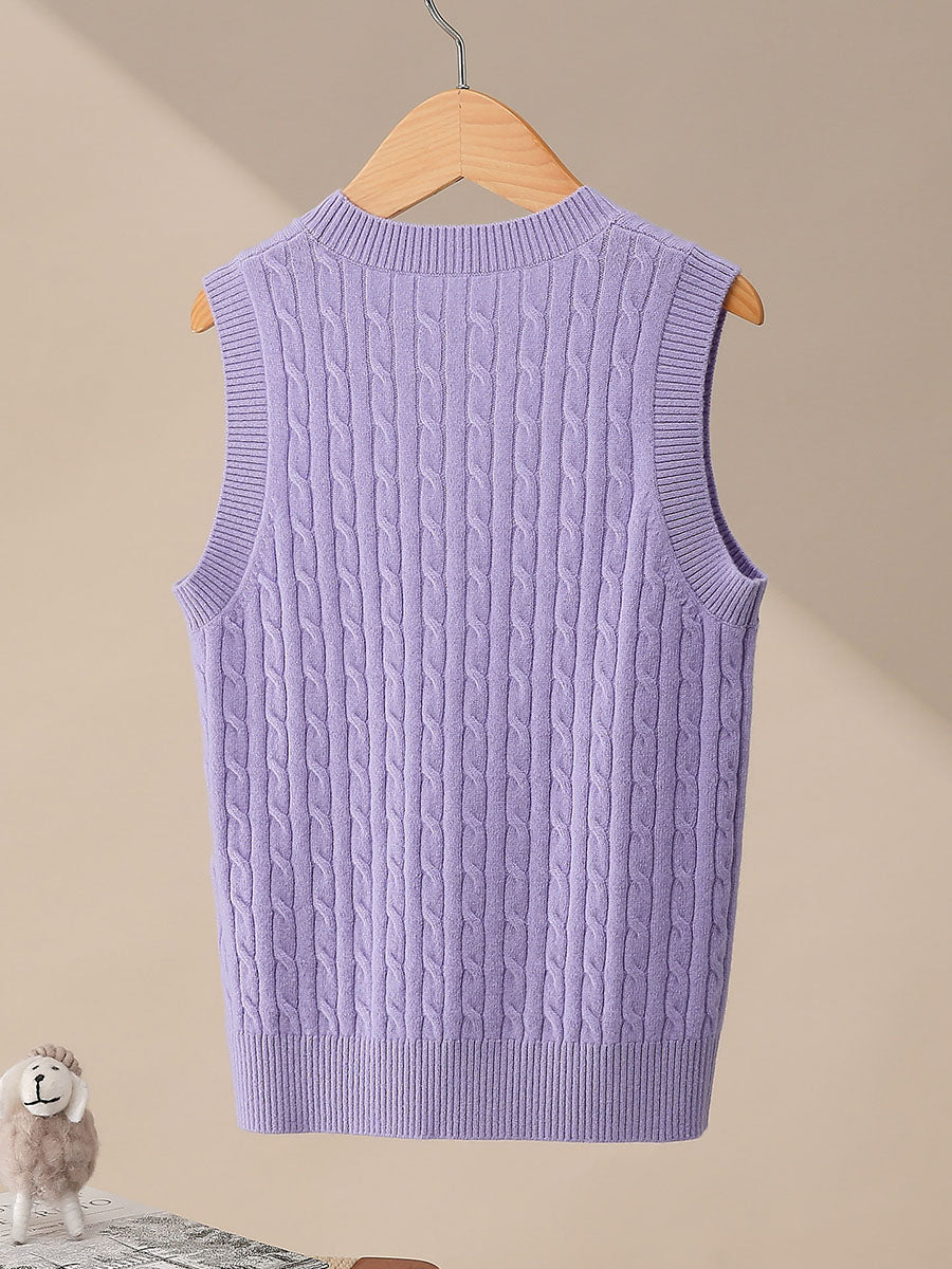 COMOBOCA 100% Wool Kids' Cable Knit Round Neck Sweater Vest