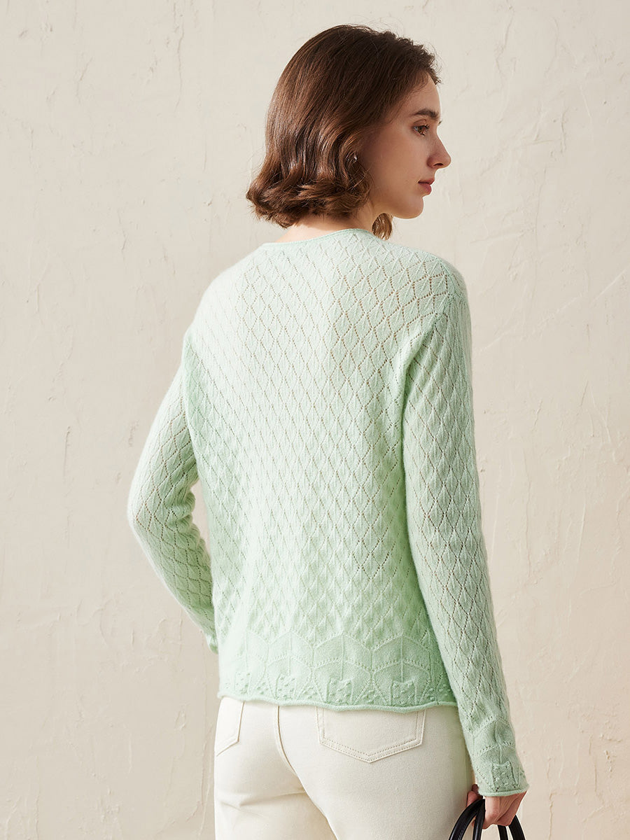 COMOBOCA 100% Cashmere Women's Diamond Pattern Pullover Sweater