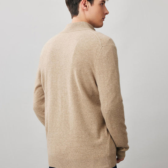 COMOBOCA 100% Cashmere Men's Half Zip Mock Neck Sweater