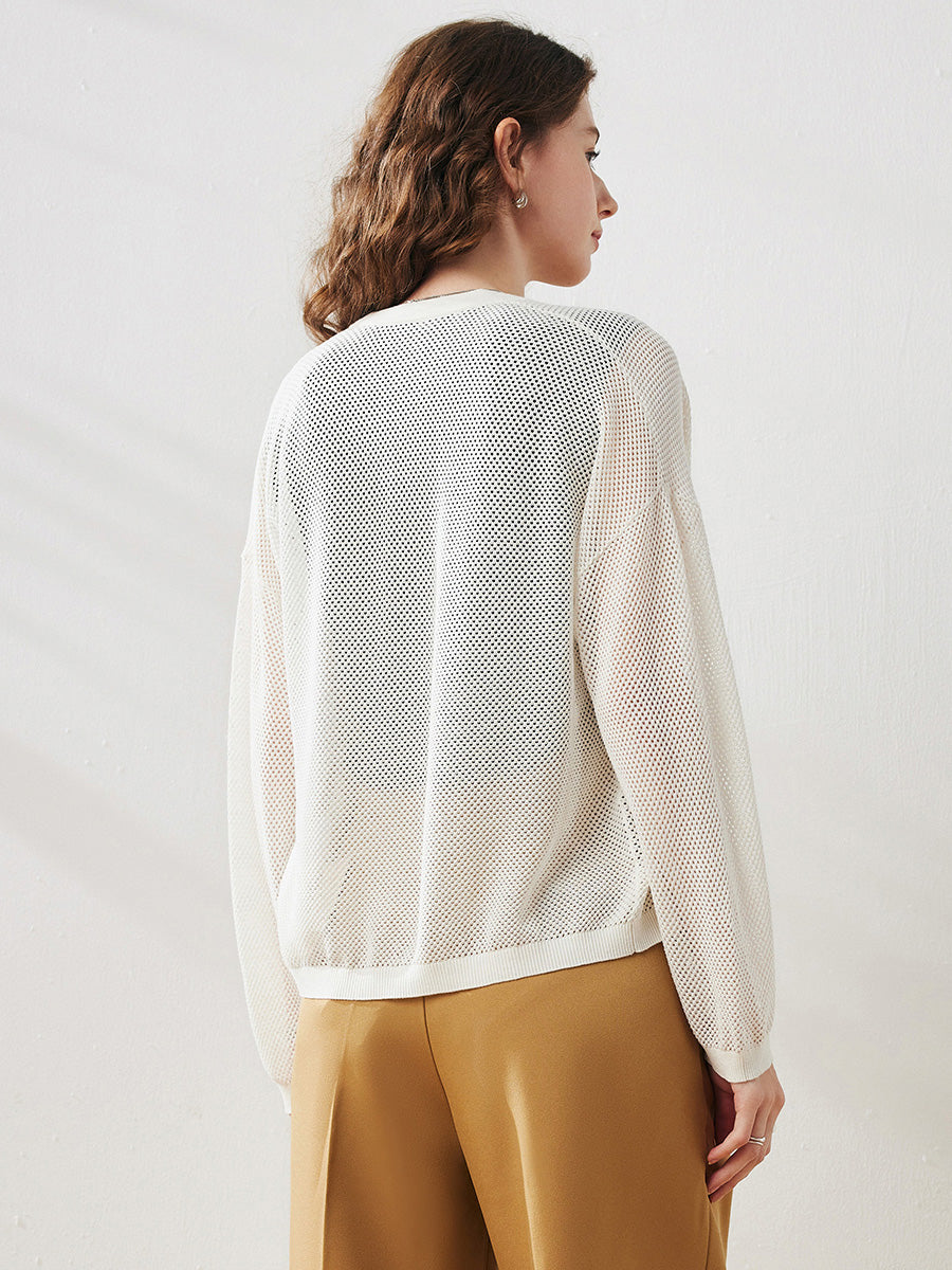 COMOBOCA Women's Open Front Mesh Knit Cardigan