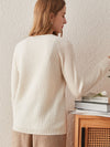 COMOBOCA 100% Cashmere Women's Round Neck Ribbed Knit Sweater