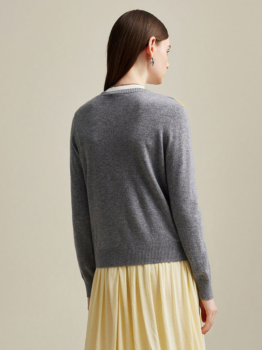 COMOBOCA 100% Cashmere Women's Argyle Pattern Button-Up Cardigan