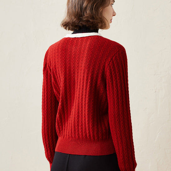 COMOBOCA 100% Cashmere Women's Pocket Faux Cardigan Sweater