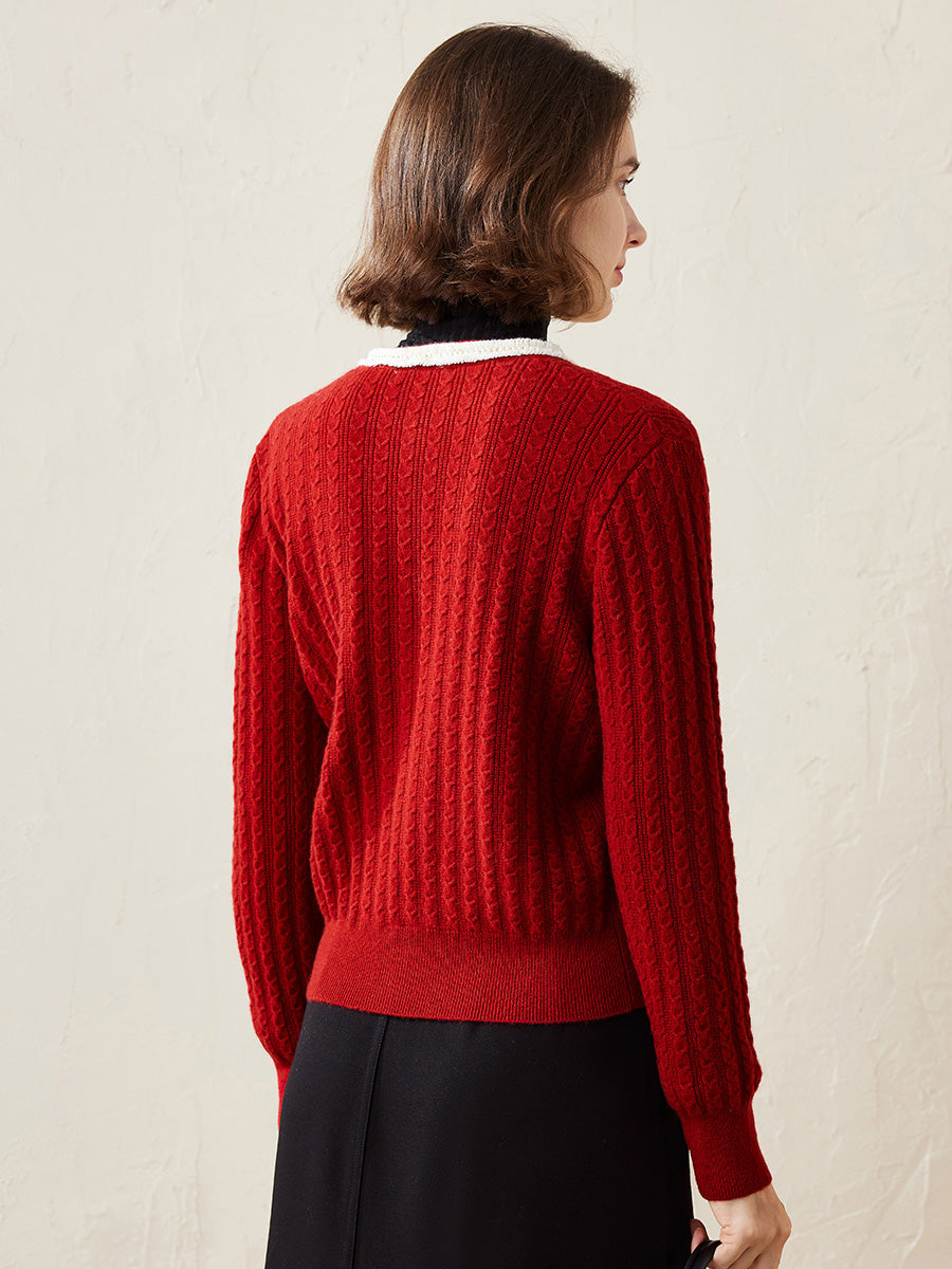 COMOBOCA 100% Cashmere Women's Pocket Faux Cardigan Sweater