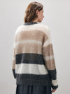 COMOBOCA Women's Mohair Striped Round Neck Sweater