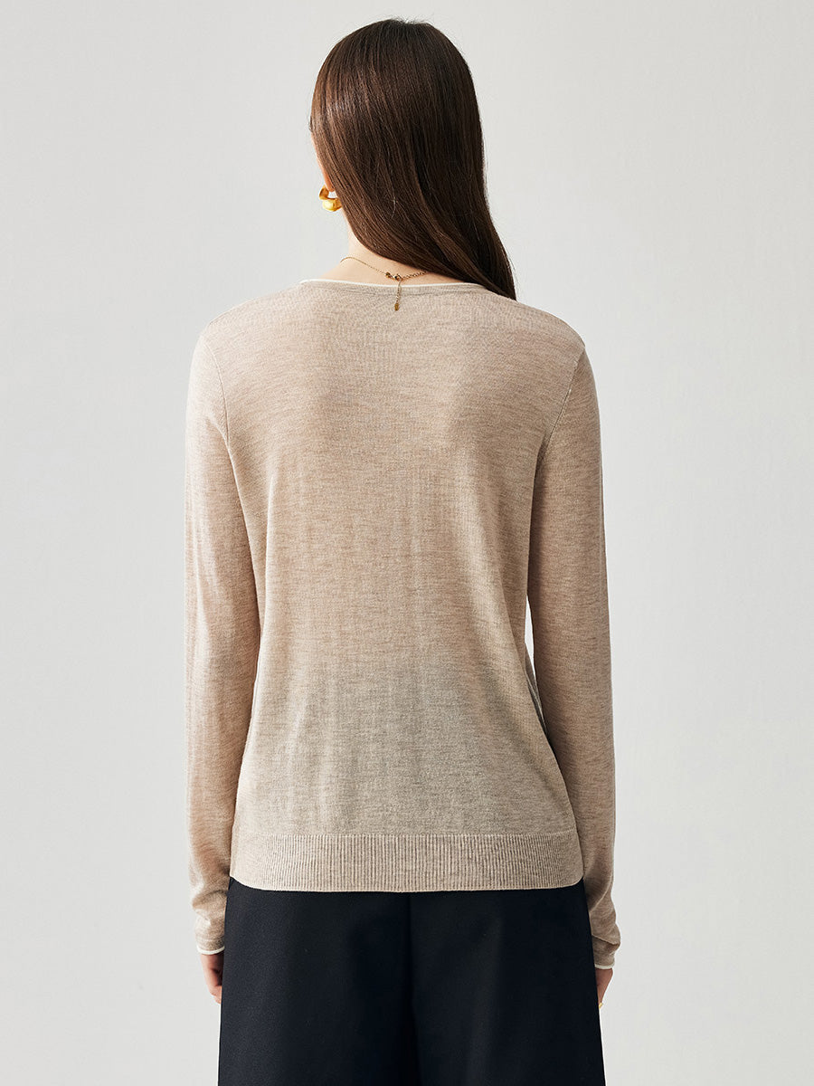 COMOBOCA Women's Rhinestone Detail Crewneck Knit Sweater