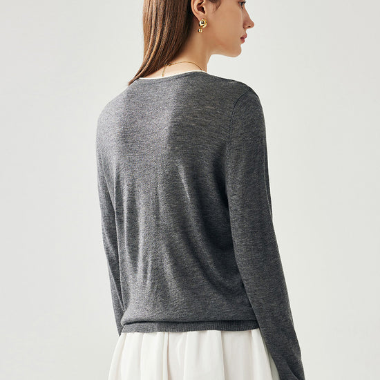 COMOBOCA Women's Rhinestone Detail Crewneck Knit Sweater