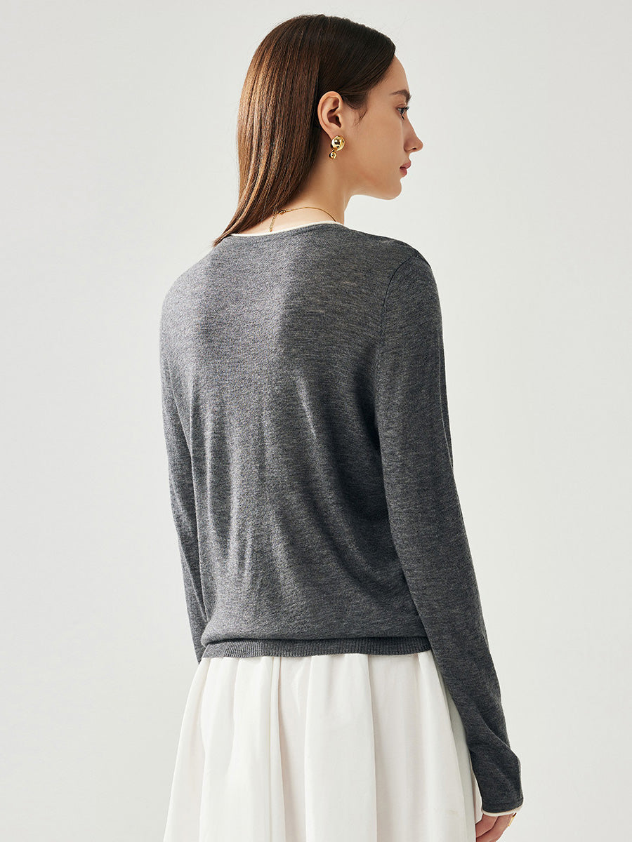 COMOBOCA Women's Rhinestone Detail Crewneck Knit Sweater