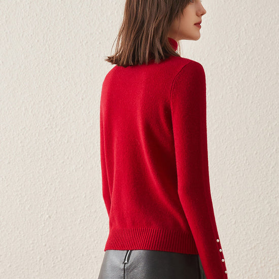 COMOBOCA 100% Cashmere Women's Pearl Buttoned Sweater