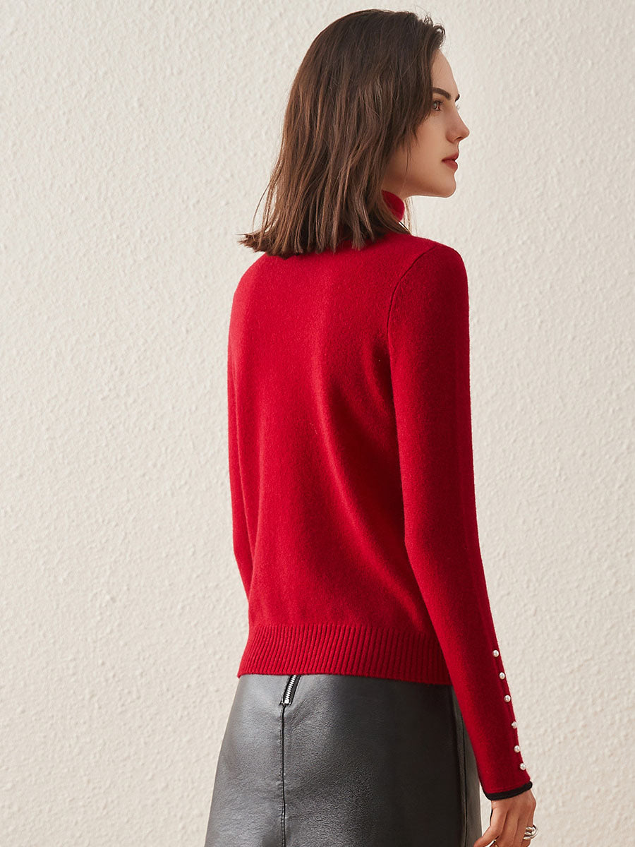 COMOBOCA 100% Cashmere Women's Pearl Buttoned Sweater