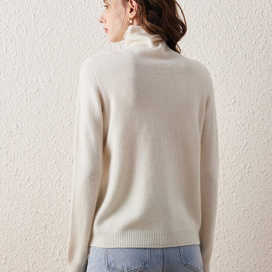 COMOBOCA 100% Wool Women's Ribbed Turtleneck Sweater