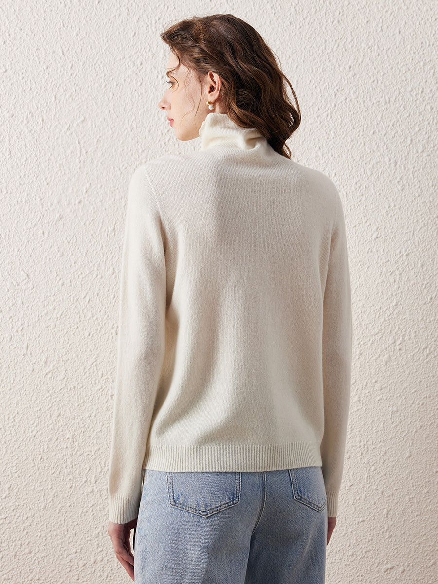 COMOBOCA 100% Wool Women's Ribbed Turtleneck Sweater