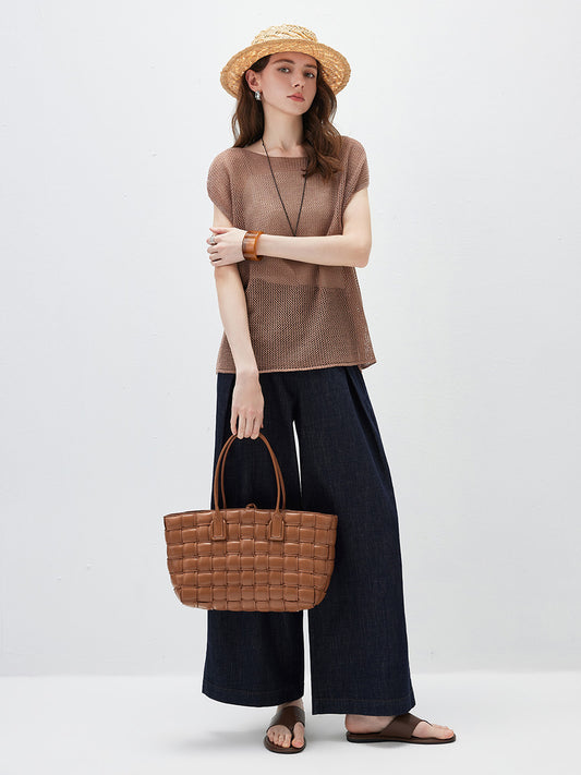 COMOBOCA Women's Sheer Mesh Knit Cap Sleeve Top with Side Slit