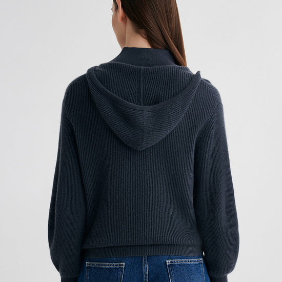 COMOBOCA 100% Cashmere Women's Ribbed Knit Hoodie