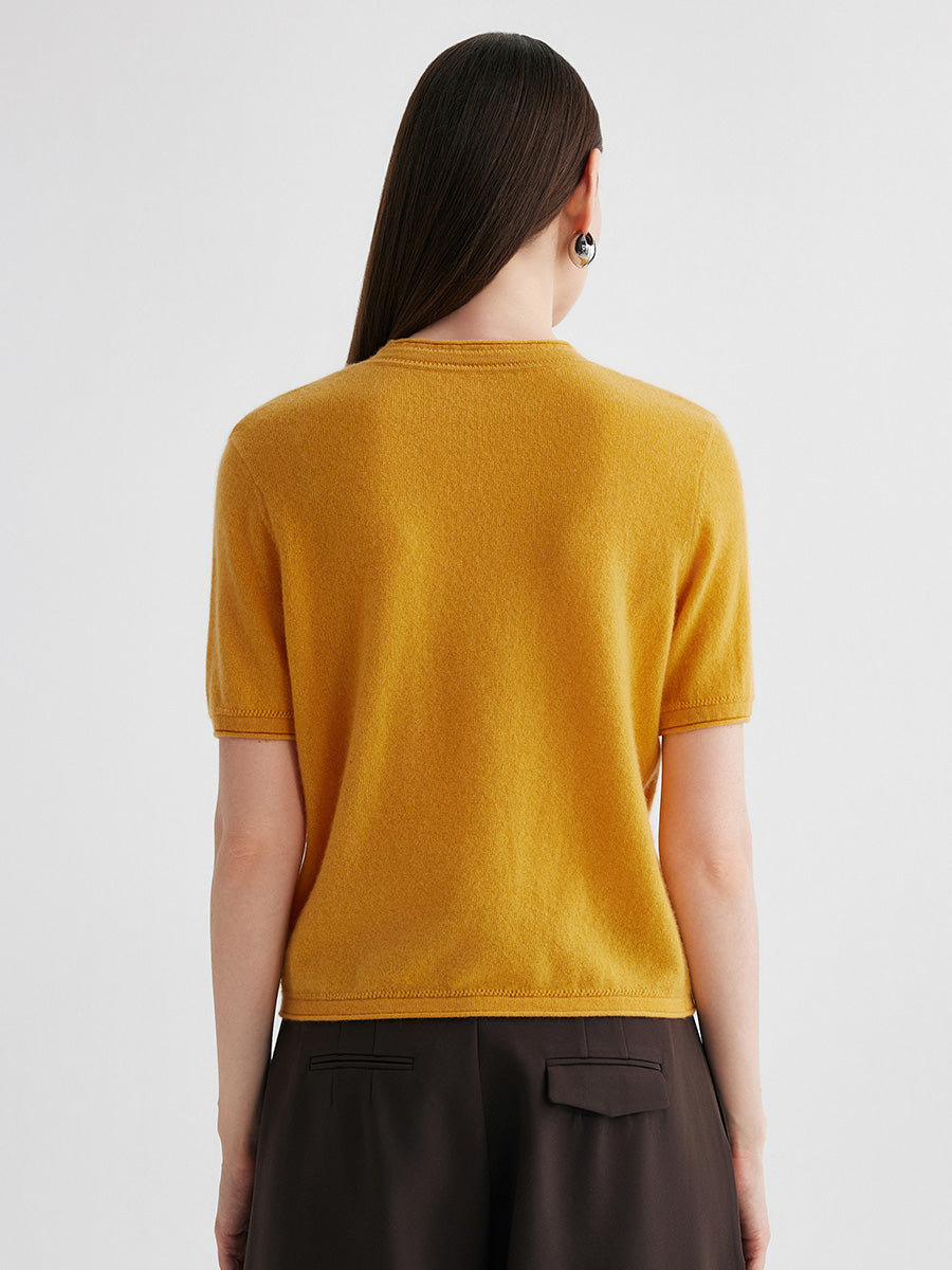 COMOBOCA 100% Cashmere Women's Round Neck T-Shirt