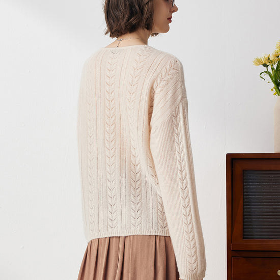 COMOBOCA 100% Cashmere Women's V-Neck Drop Shoulder Sweater