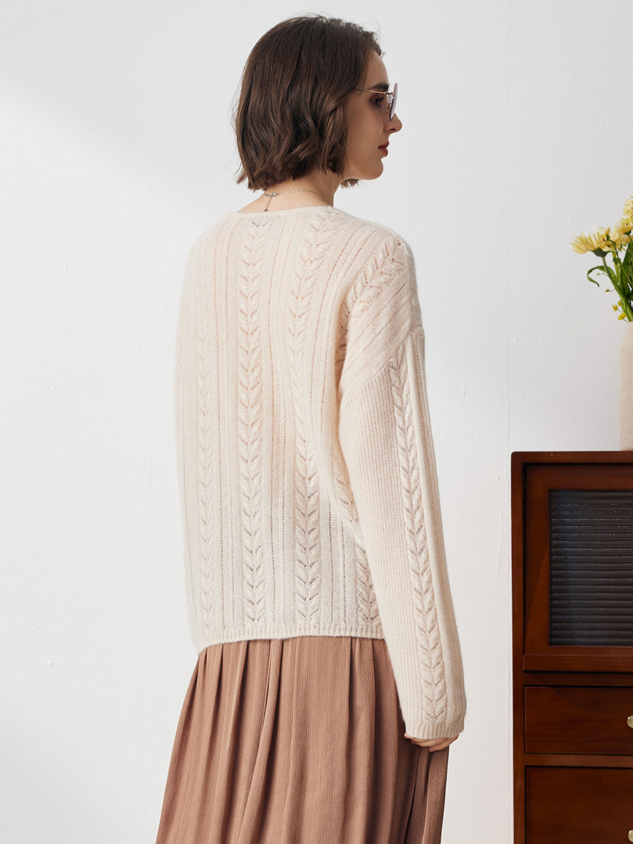 COMOBOCA 100% Cashmere Women's V-Neck Drop Shoulder Sweater