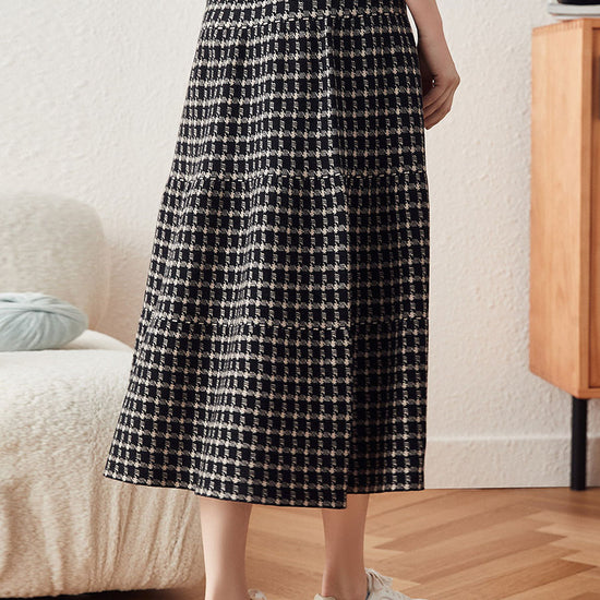 COMOBOCA Women's Plaid Wool Knit A Line Skirt