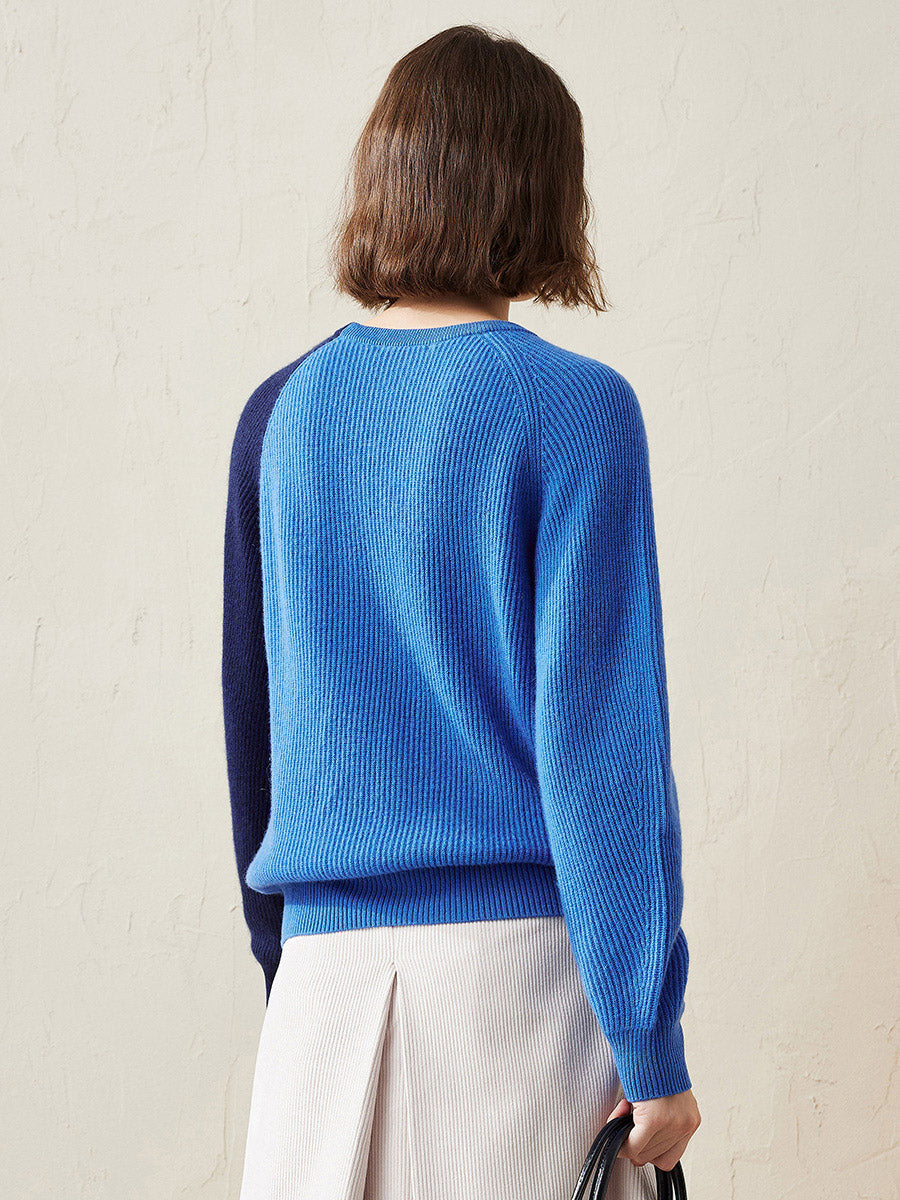 COMOBOCA 100% Cashmere Women's Color Block Knit Sweater