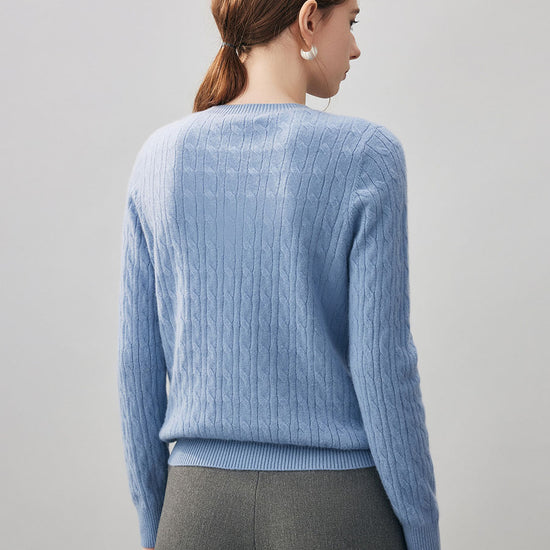 COMOBOCA 100% Cashmere Women's Cable Round Neck Knit Sweater