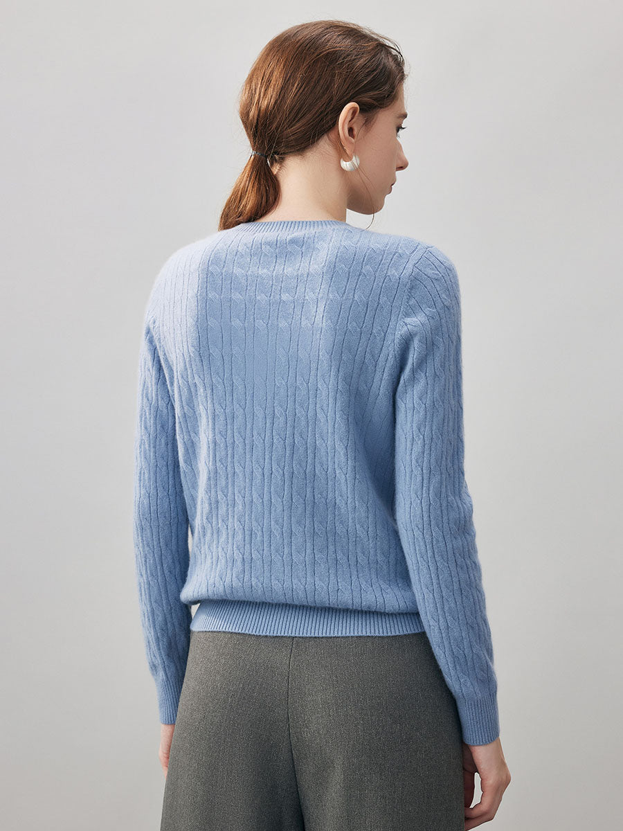 COMOBOCA 100% Cashmere Women's Cable Round Neck Knit Sweater