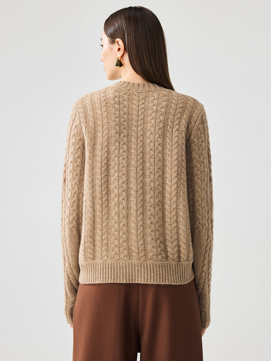 COMOBOCA 100% Cashmere Women's Chunky Cable Knit Sweater