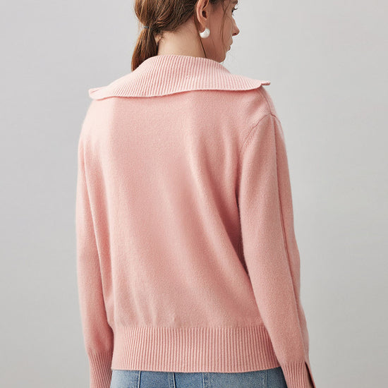 COMOBOCA 100% Cashmere Women's Half Zip Mock Neck Knit Sweater