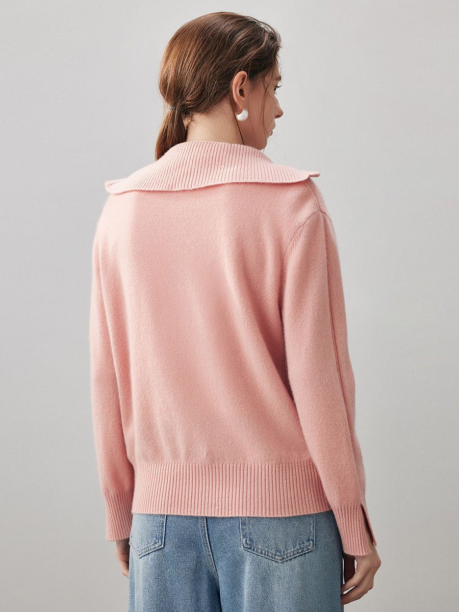 COMOBOCA 100% Cashmere Women's Half Zip Mock Neck Knit Sweater