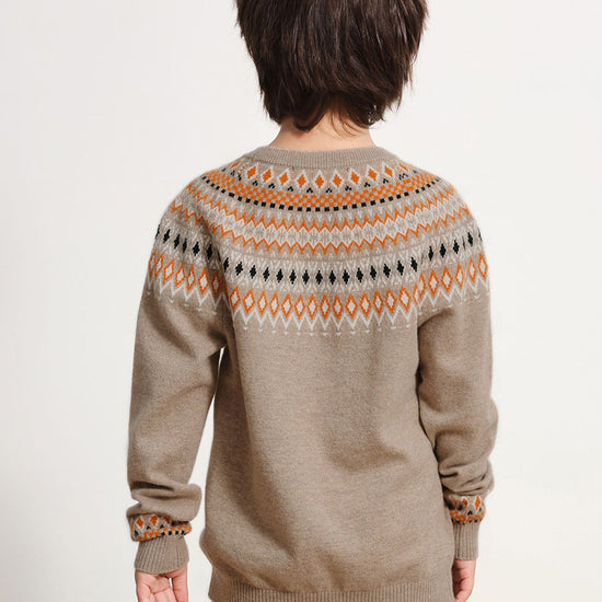 COMOBOCA 100% Wool Kids' Fair Isle Round Neck Sweater