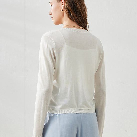 COMOBOCA Women's Heart Button Cropped Ruffle Bell Cardigan