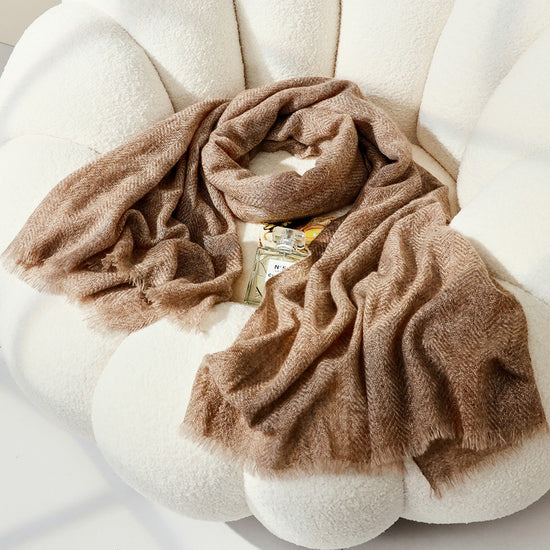 COMOBOCA 100% Cashmere Fringe Herringbone Scarf