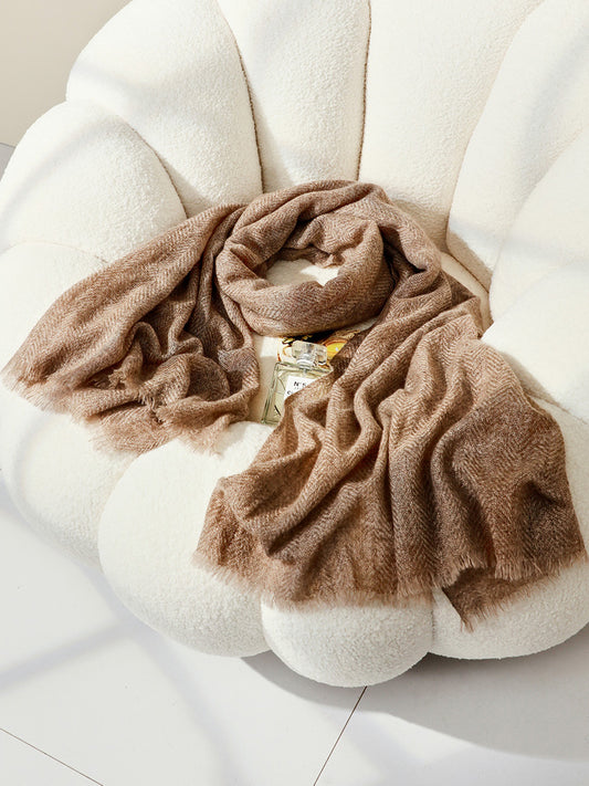 COMOBOCA 100% Cashmere Fringe Herringbone Scarf