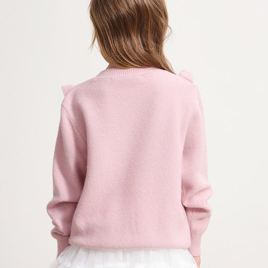 COMOBOCA 100% Wool Kids' Round Neck Heart Button Cardigan